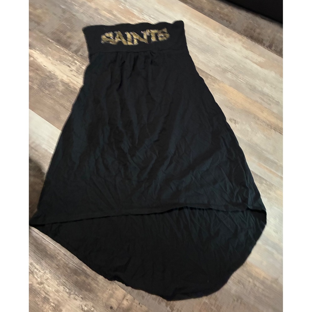 New Orleans Saints Womens Black Gold Rhinestone High Low Strapless Tube Dress